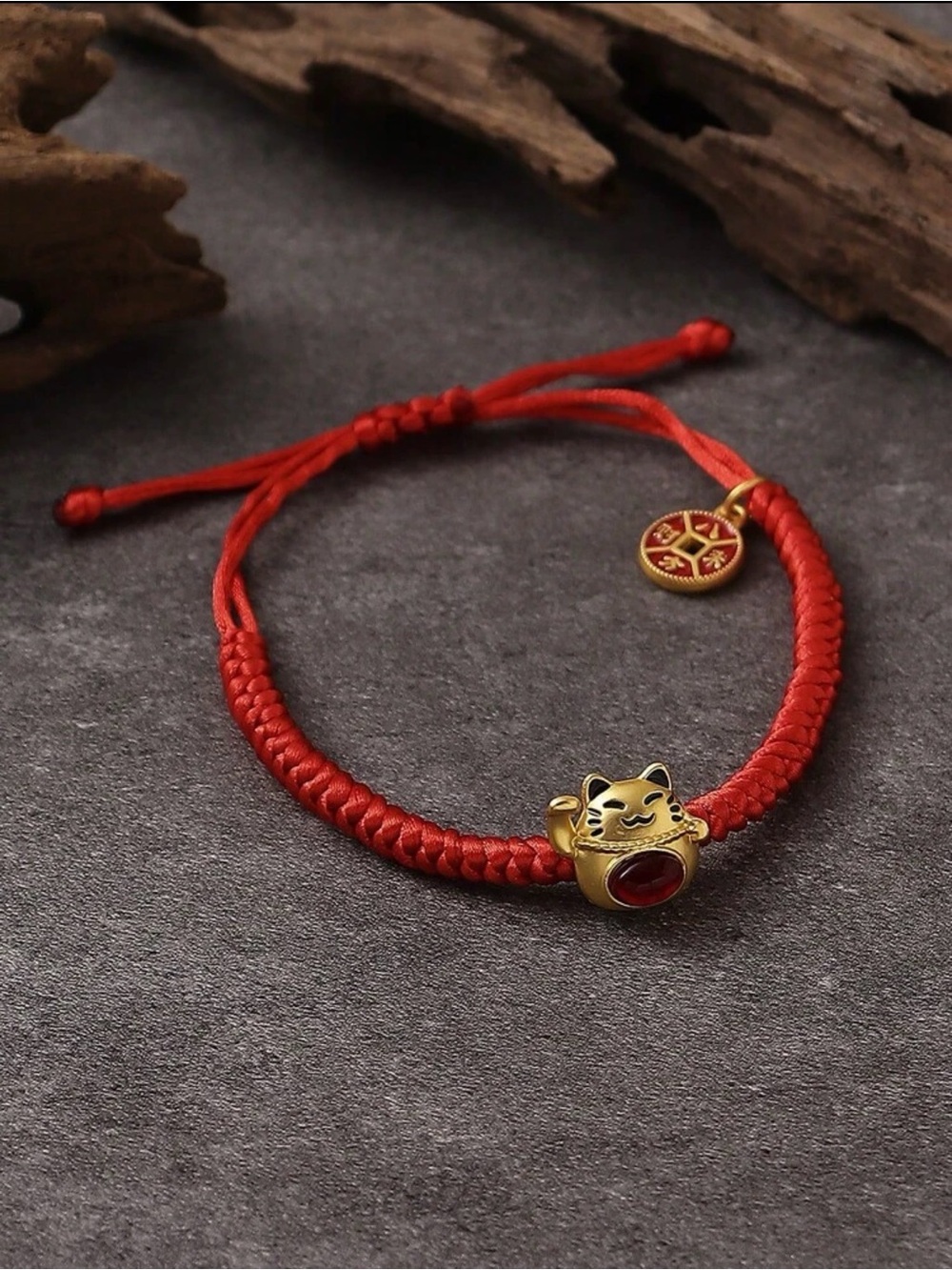 Red Lucky Cat Braided Bracelet fortune protection adjustable cord waterproof